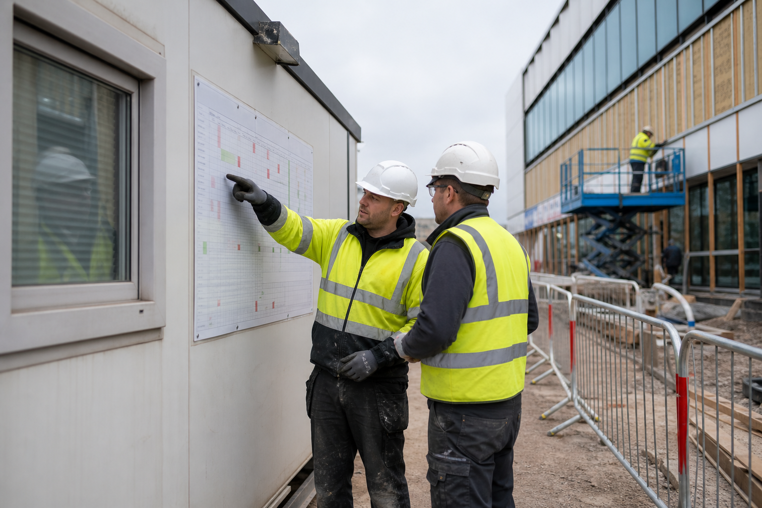 Site team coordinating finishing support on a managed commercial project.
